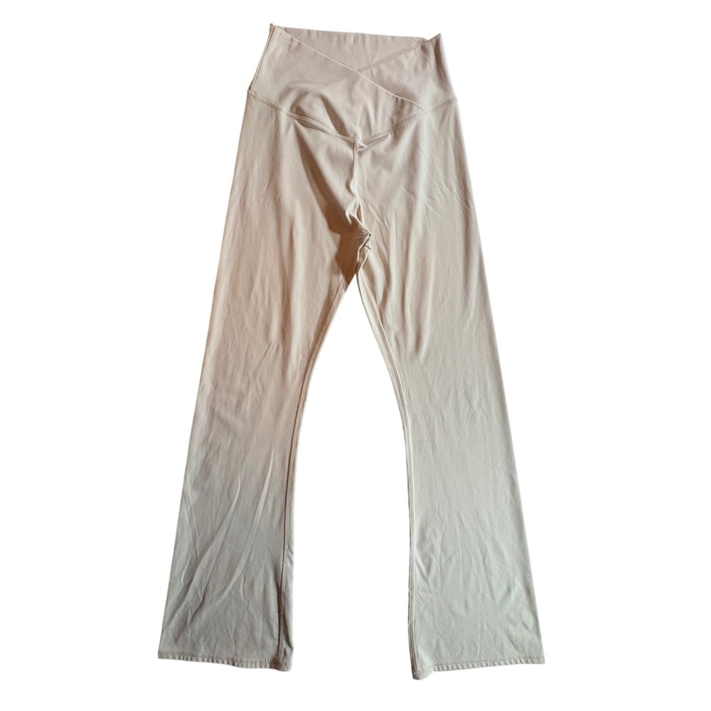 TOPYOGAS Flare Leggings Womens Small Beige Crossover Waist High Rise Yoga Pants